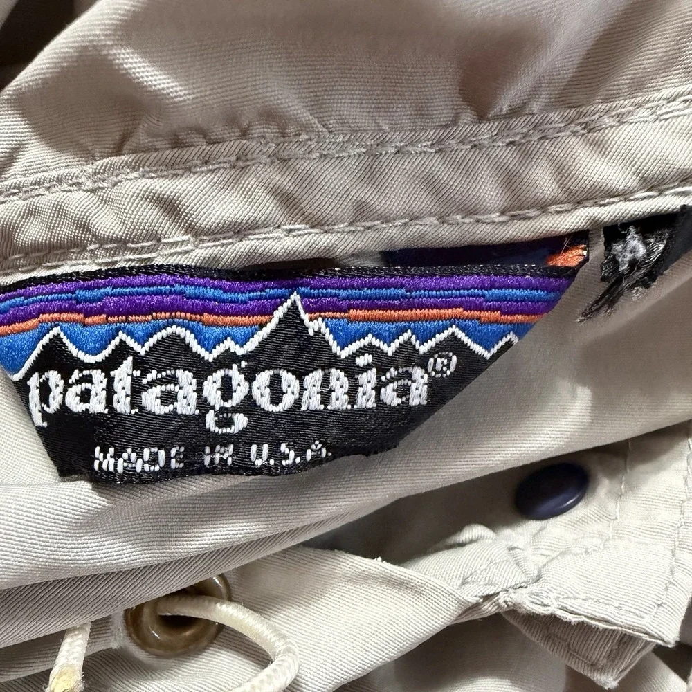 Vintage Patagonia Mens L Hooded Pullover Windbreaker Anorak 80s USA Tan *flaw*
